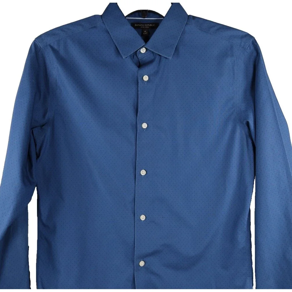 Banana Republic Grant Fit Shirt Long Sleeve Mens Sz Medium Navy Non-Iron Cotton
